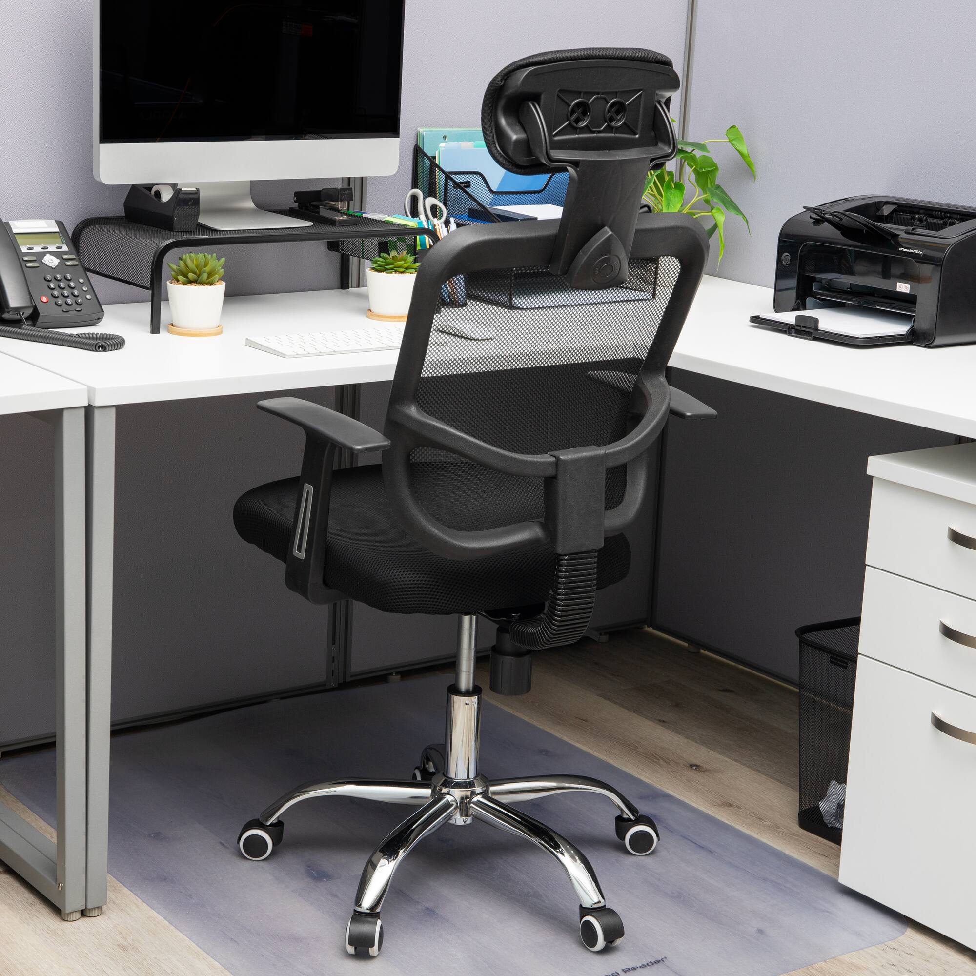 Mind Reader Office Chair with Wheels, Height Adjustable, Desk Chair, Office, 24"L x 24"W x 42.5-47"H, Black